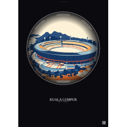 Affiche Kuala Lumpur – Poster illustration vintage – National Stadium Bukit Jalil | Gravura – Fond foncé
