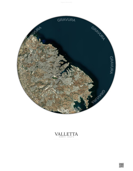 Affiche Valletta – Poster vue satellite 10km Couleur | Gravura – Fond clair