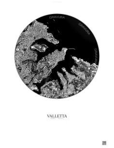 Affiche Valletta – Poster vue satellite 2.5km N&B | Gravura – Fond clair