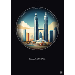 Affiche Kuala Lumpur – Poster illustration vintage – Petronas Towers | Gravura – Fond foncé