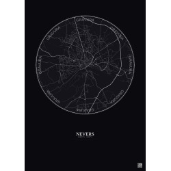 Affiche Nevers – Poster carte de ville 5km | Gravura – Fond foncé