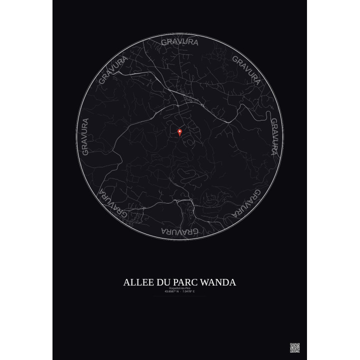 Affiche Roquefort Les Pins – Poster carte de ville 2.5km | Gravura – Fond foncé