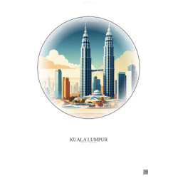 Affiche Kuala Lumpur – Poster illustration vintage – Petronas Towers | Gravura – Fond clair