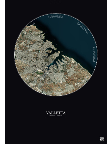 Valletta Satellite View Poster 6km Color | Gravura – Dark background