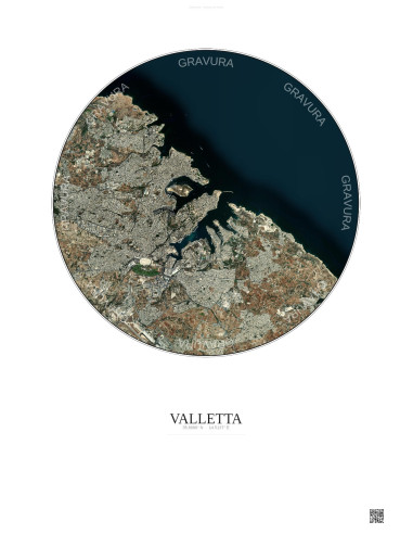 Affiche Valletta – Poster vue satellite 6km Couleur | Gravura – Fond clair
