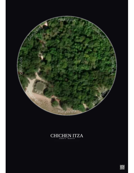 Affiche Chichen Itza – Poster vue satellite 0.1km Couleur | Gravura – Fond foncé