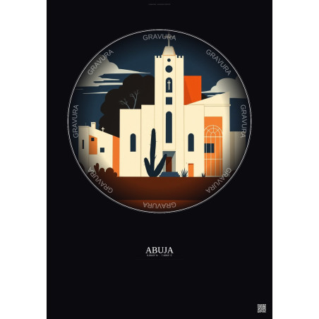 Affiche Abuja – Poster illustration vintage – National Church Of Nigeria | Gravura – Fond foncé
