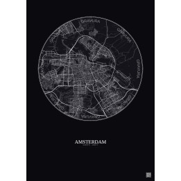 Amsterdam City Map Poster 10km | Gravura – Dark background