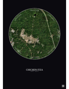 Affiche Chichen Itza – Poster vue satellite 0.5km Couleur | Gravura – Fond foncé