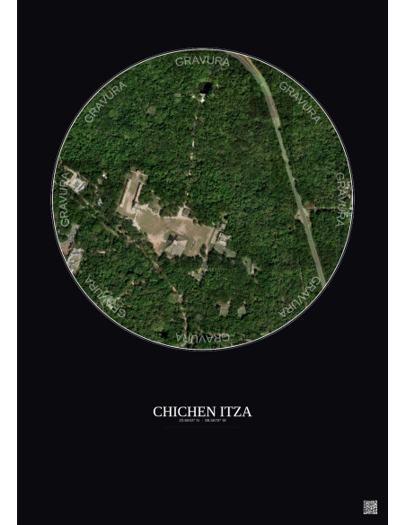 Affiche Chichen Itza – Poster vue satellite 0.5km Couleur | Gravura – Fond foncé