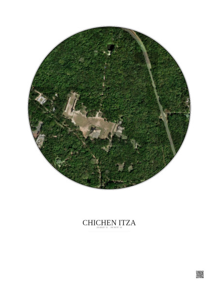 Chichen Itza Satellite View Poster 0.5km Color | Gravura – Light background