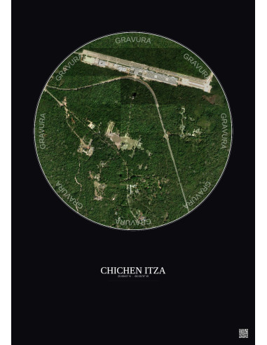 Affiche Chichen Itza – Poster vue satellite 1km Couleur | Gravura – Fond foncé