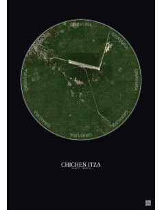 Affiche Chichen Itza – Poster vue satellite 2.5km Couleur | Gravura – Fond foncé