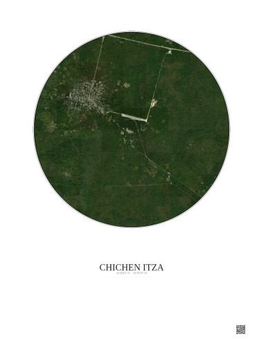 Affiche Chichen Itza – Poster vue satellite 5km Couleur | Gravura – Fond clair