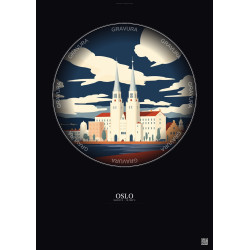Affiche Oslo – Poster illustration vintage – Oslo | Gravura – Fond foncé