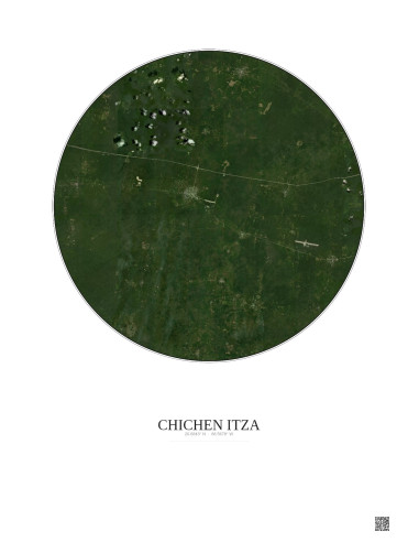 Affiche Chichen Itza – Poster vue satellite 20km Couleur | Gravura – Fond clair