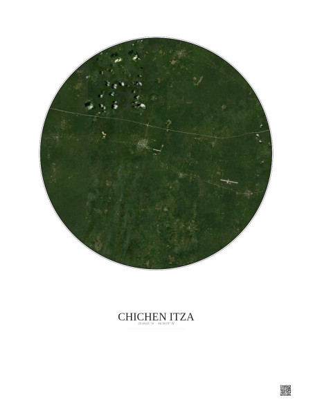 Affiche Chichen Itza – Poster vue satellite 20km Couleur | Gravura – Fond clair
