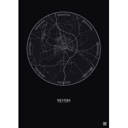 Affiche Nevers – Poster carte de ville 10km | Gravura – Fond foncé