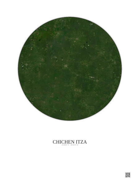 Affiche Chichen Itza – Poster vue satellite 30km Couleur | Gravura – Fond clair