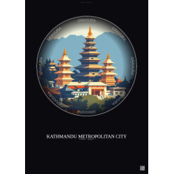 Affiche Kathmandu Metropolitan City – Poster illustration vintage – Historic Old Town Of Kathmandu Metropolitan City | Gravura –
