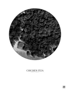 Affiche Chichen Itza – Poster vue satellite 0.1km N&B | Gravura – Fond clair