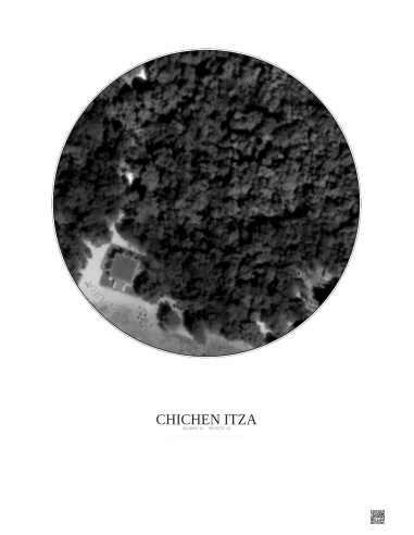 Affiche Chichen Itza – Poster vue satellite 0.1km N&B | Gravura – Fond clair
