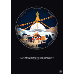 Affiche Kathmandu Metropolitan City – Poster illustration vintage – Most Iconic Landmark Of Kathmandu Metropolitan City | Gravur