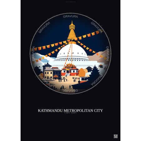 Affiche Kathmandu Metropolitan City – Poster illustration vintage – Most Iconic Landmark Of Kathmandu Metropolitan City | Gravur