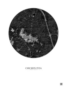Affiche Chichen Itza – Poster vue satellite 0.5km N&B | Gravura – Fond clair