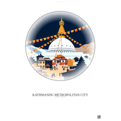 Affiche Kathmandu Metropolitan City – Poster illustration vintage – Most Iconic Landmark Of Kathmandu Metropolitan City | Gravur