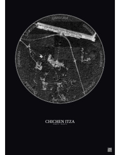 Chichen Itza Satellite View Poster 1km B&W | Gravura – Dark background