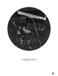 Affiche Chichen Itza – Poster vue satellite 1km N&B | Gravura – Fond clair
