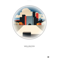 Affiche Wellington – Poster illustration vintage – Te Ngakau Civic Square | Gravura – Fond clair