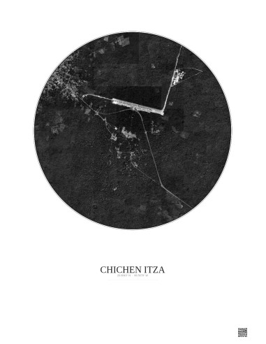 Affiche Chichen Itza – Poster vue satellite 2.5km N&B | Gravura – Fond clair
