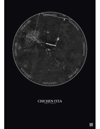 Affiche Chichen Itza – Poster vue satellite 5km N&B | Gravura – Fond foncé