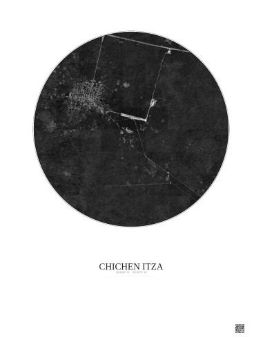 Affiche Chichen Itza – Poster vue satellite 5km N&B | Gravura – Fond clair