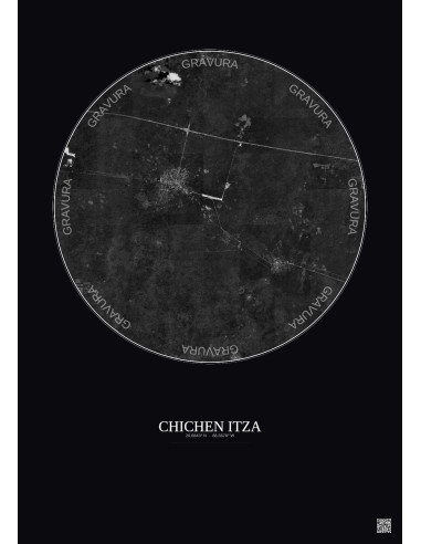 Affiche Chichen Itza – Poster vue satellite 10km N&B | Gravura – Fond foncé