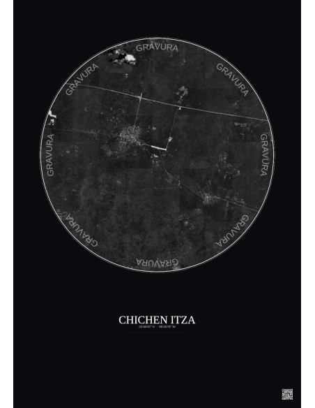 Affiche Chichen Itza – Poster vue satellite 10km N&B | Gravura – Fond foncé