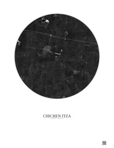 Affiche Chichen Itza – Poster vue satellite 10km N&B | Gravura – Fond clair