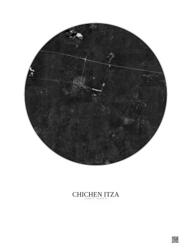 Chichen Itza Satellite View Poster 10km B&W | Gravura – Light background