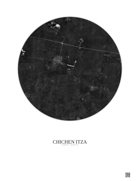 Chichen Itza Satellite View Poster 10km B&W | Gravura – Light background