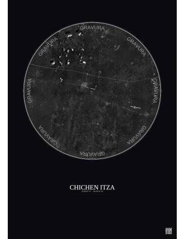 Affiche Chichen Itza – Poster vue satellite 20km N&B | Gravura – Fond foncé