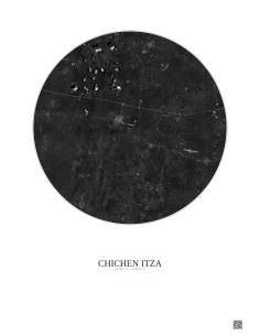 Chichen Itza Satellite View Poster 20km B&W | Gravura – Light background
