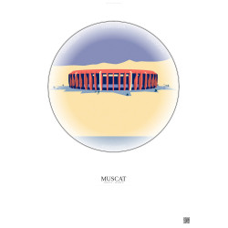 Affiche Muscat – Poster illustration vintage – Sultan Qaboos Sports Complex | Gravura – Fond clair