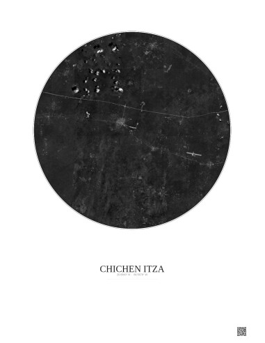 Chichen Itza Satellite View Poster 20km B&W | Gravura – Light background
