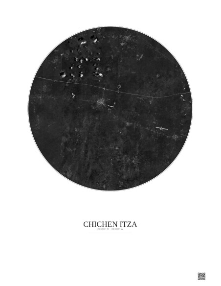 Chichen Itza Satellite View Poster 20km B&W | Gravura – Light background