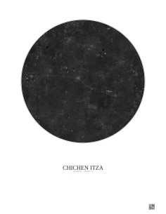 Affiche Chichen Itza – Poster vue satellite 30km N&B | Gravura – Fond clair
