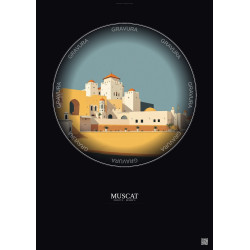 Affiche Muscat – Poster illustration vintage – The National Museum Sultanate Of Oman | Gravura – Fond foncé