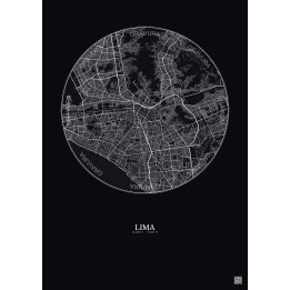 Lima City Map Poster 10km | Gravura – Dark background