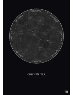 Affiche Chichen Itza – Poster vue satellite 30km N&B | Gravura – Fond foncé